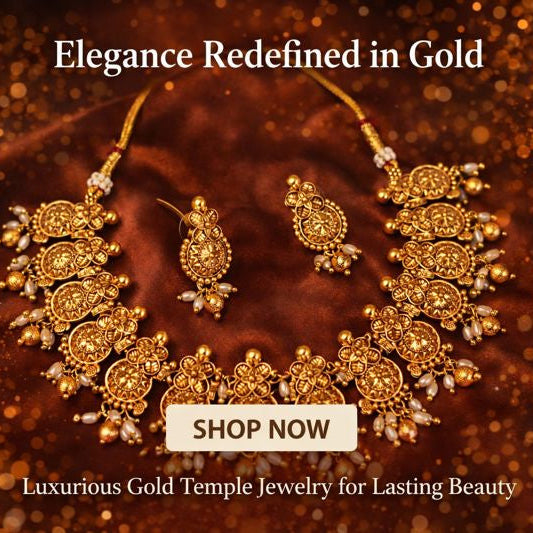The Traditional Blossom Antique Gold Finish Pearl Necklace Set
