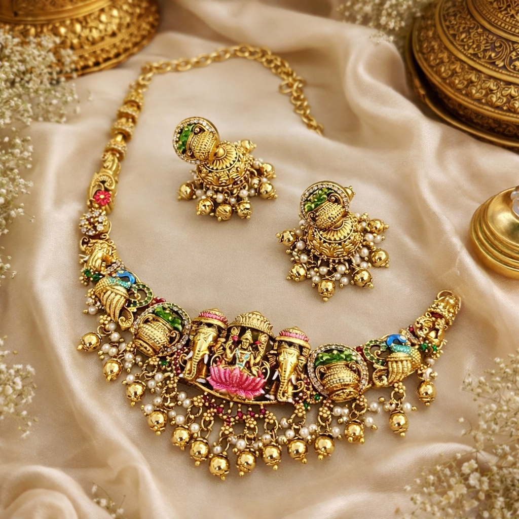 Divine Lakshmi Temple Necklace Set : Code JW1128 : Saanvi by Rajani