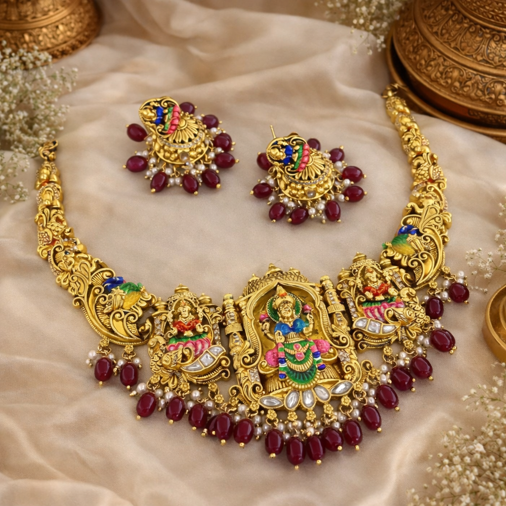 Grand Lakshmi Temple Necklace Set – Antique Bridal Jewellery : Code JW2050 : Saanvi by Rajani