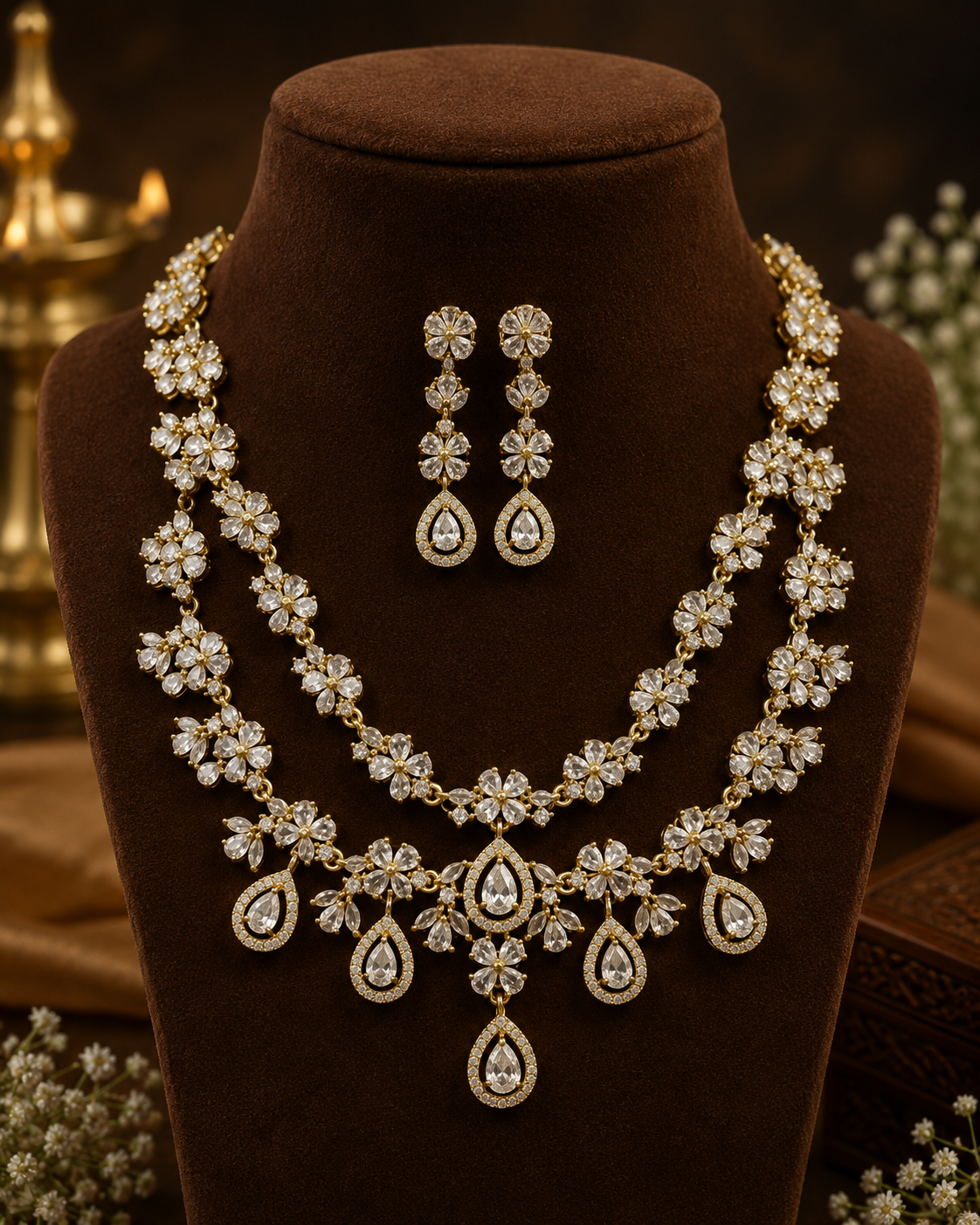 Double layer stone and kundan necklace set : Code: KJ2951