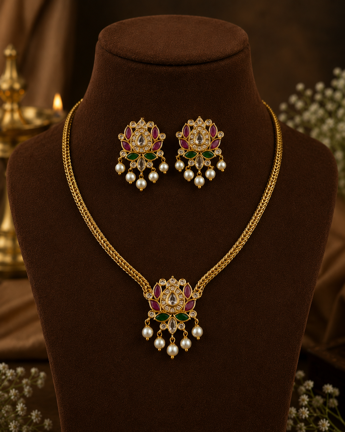 Flower pendant necklace set : Code KJ2250