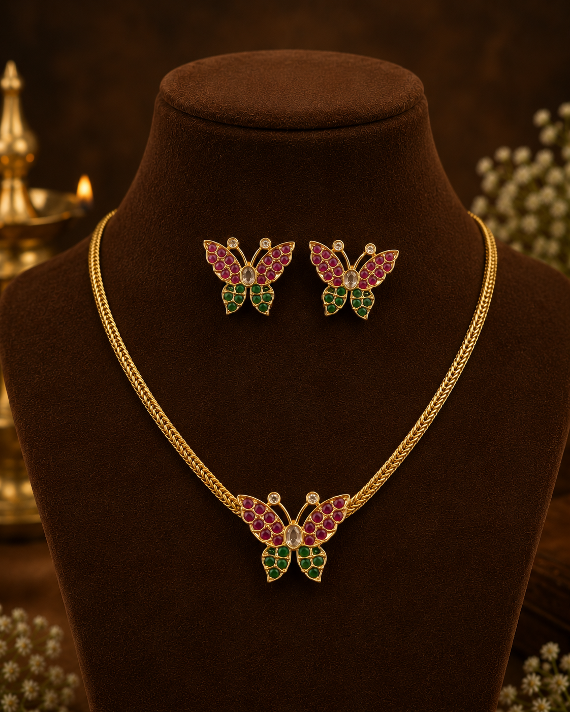 Butterfly pendant Necklace with earrings :Code KJ2001