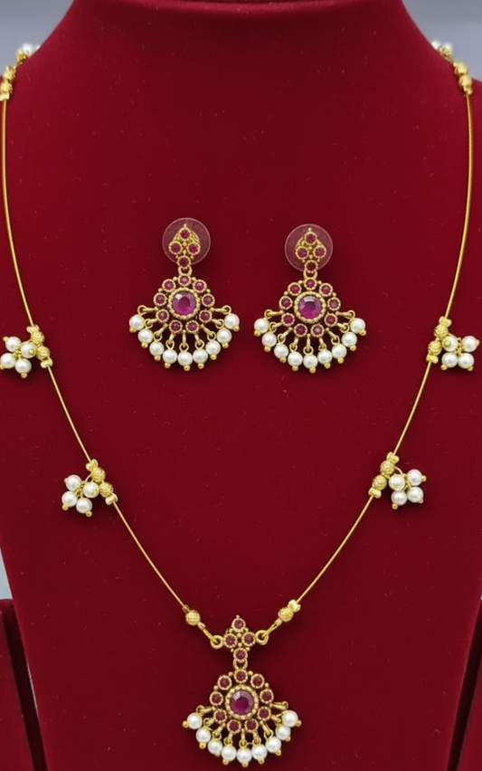 Invisible Necklace Set with Ruby Stones & Pearl Drops-2992 – Saanvi by Rajani