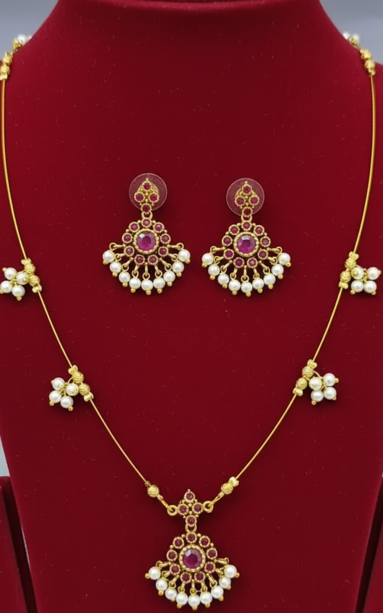 Invisible Necklace Set with Ruby Stones & Pearl Drops-2992 – Saanvi by Rajani