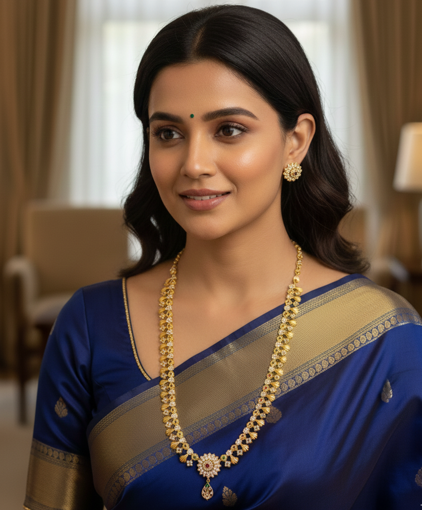 Royal Gold-Plated Traditional Necklace Set with Stone Work & Matching Earrings | Bridal & Festive Jewellery EK720