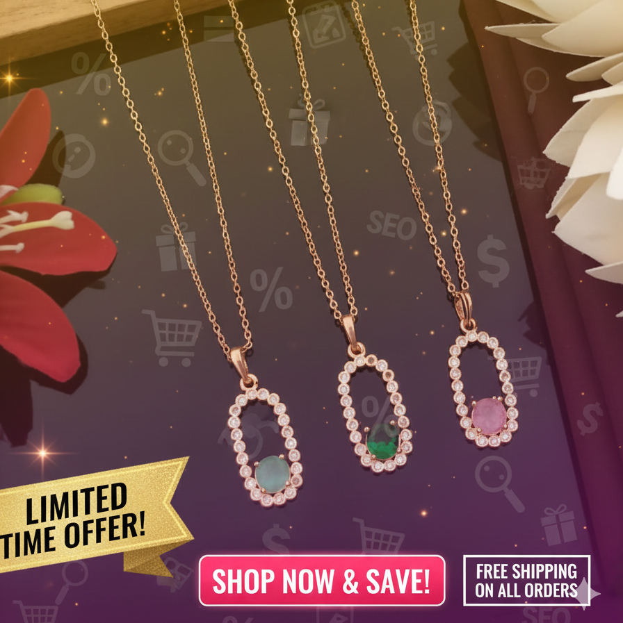 Oval Crystal Pendant Necklace for Women | Minimal Everyday & Party Wear Jewellery