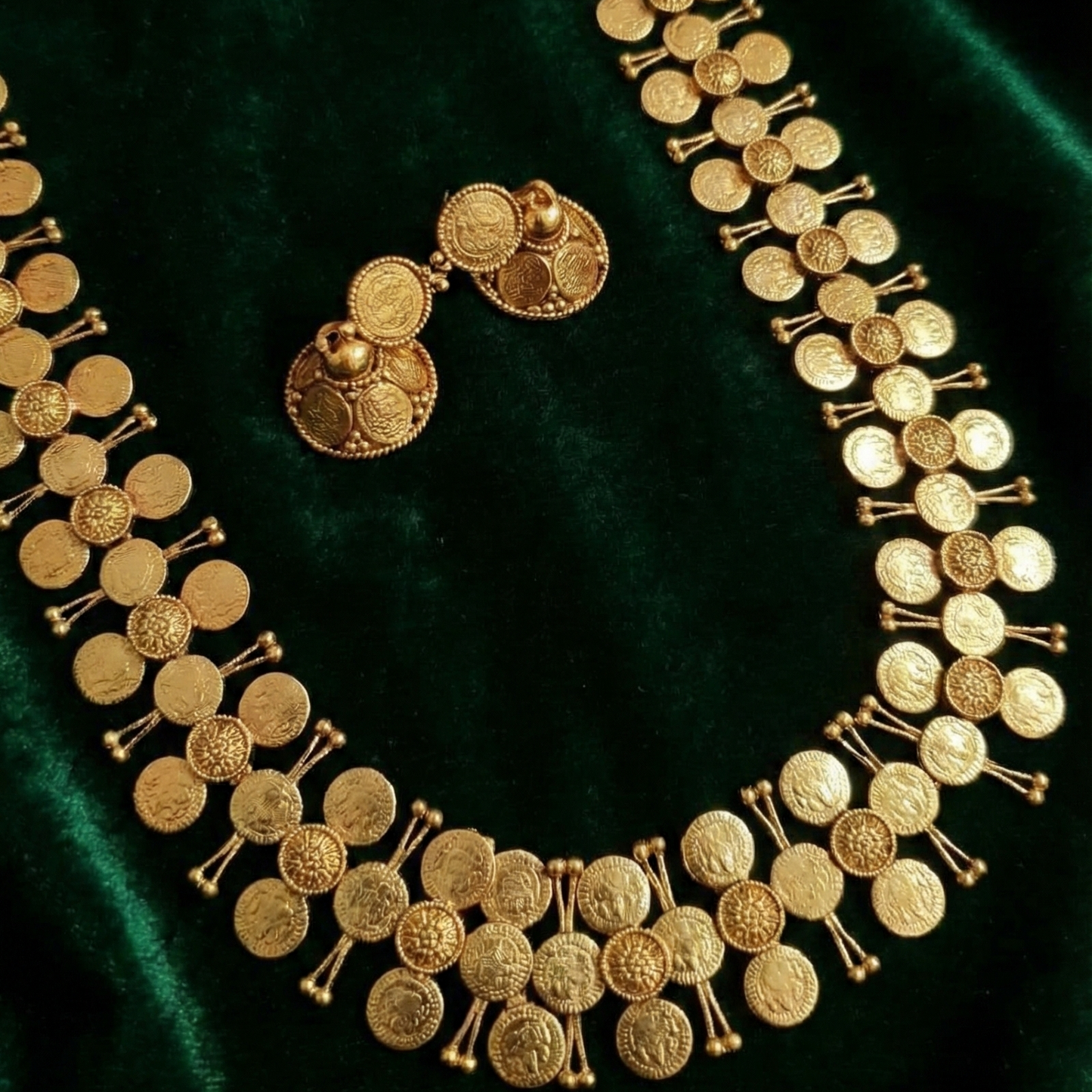 “Traditional Gold Coin Necklace Set | Temple Jewellery Kasu Mala long | Bridal South Indian Necklace for Women”