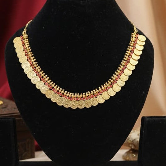 Antique Gold Plated Lakshmi Coin Necklace Set with Earrings & Keepsake Box