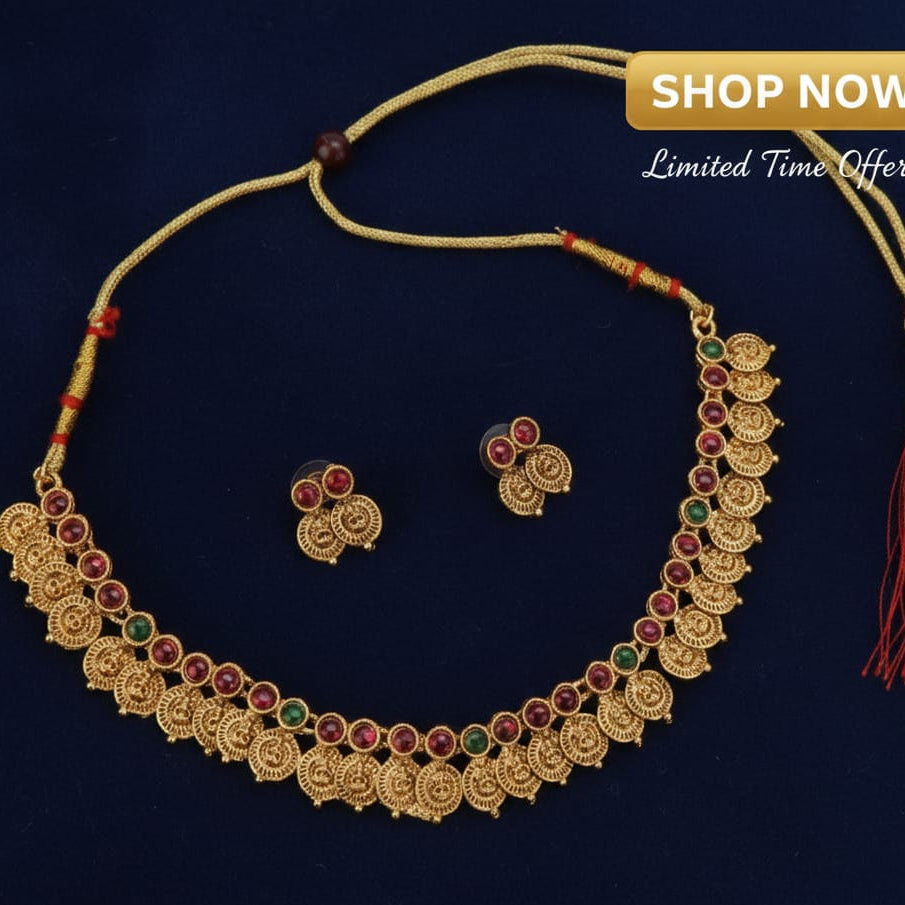 Antique coin necklace set : Colours available: Green, Red, Red & Green
