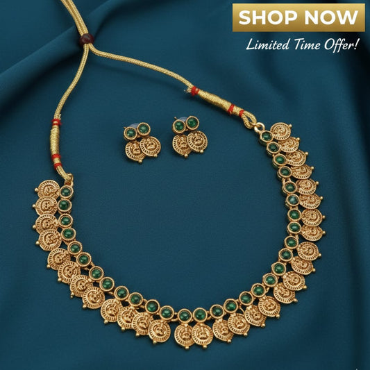 Antique coin necklace set : Colours available: Green, Red, Red & Green