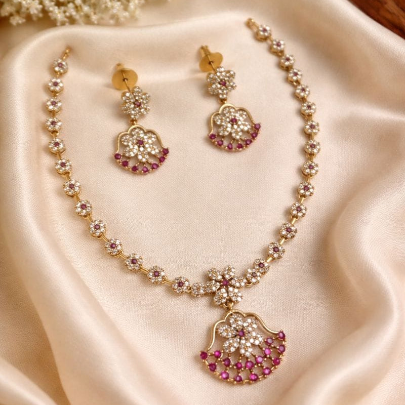 Floral Temple Necklace Set with Ruby & Emerald Stones I Saanvi by Rajani GJ6860