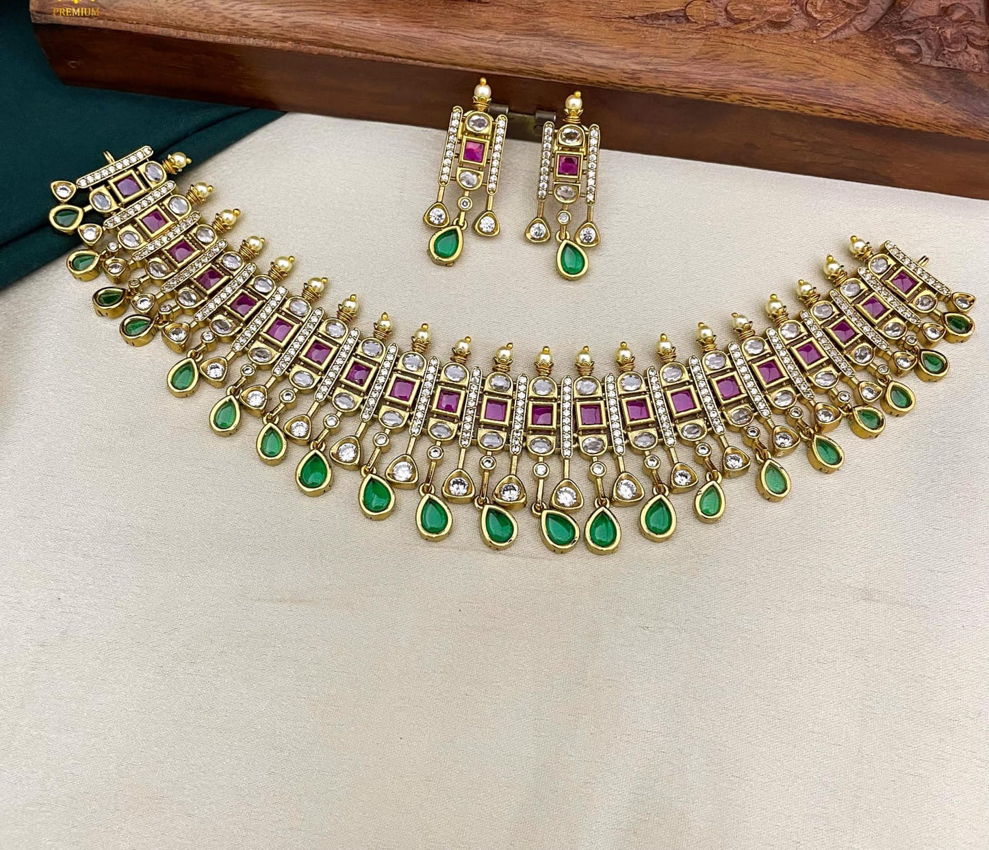 Royal ruby emerald Premium Kundan set : Code SK 1220