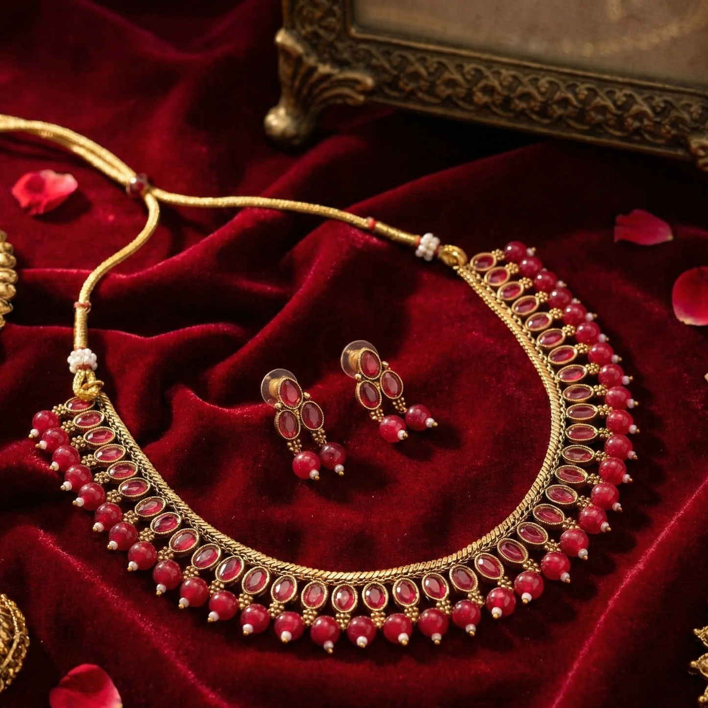 Royal Ruby Kundan Bridal Necklace Set | Premium South Indian Wedding Jewellery | Saanvi by Rajani