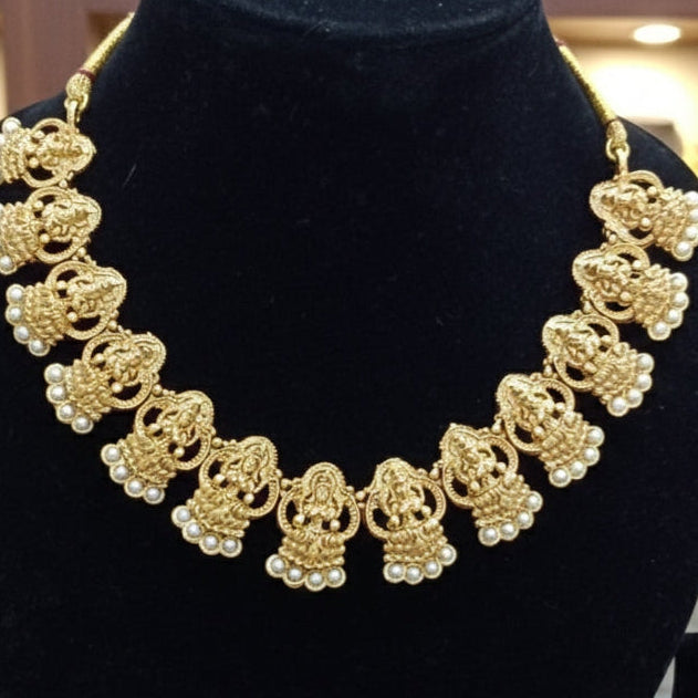 LakshmiTemple Necklace Set with Pearl Drops | Bridal & Festive Imitation Jewellery