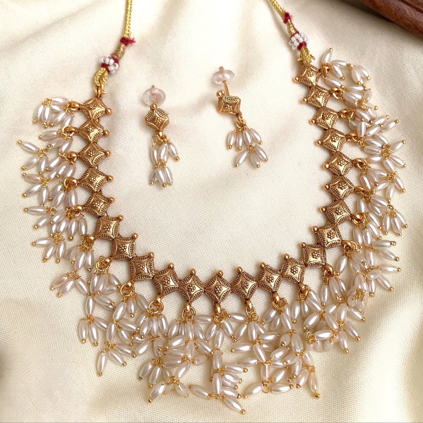 Royal Pearl Cascade Necklace Set | Premium Matte Gold Finish | South Indian Bridal & Festive Jewellery