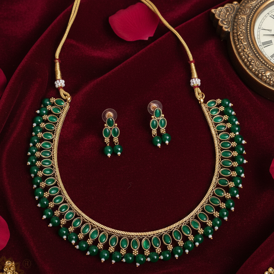 Royal Emerald Kundan Bridal Necklace Set | Premium South Indian Wedding Jewellery | Saanvi by Rajani