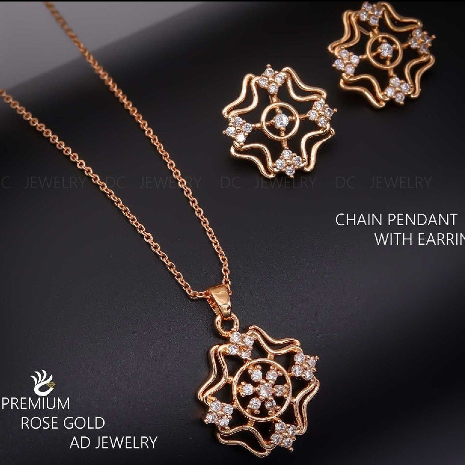 CZ ROSEGOLD FLOWER PENDANT CHAIN WITH STUD