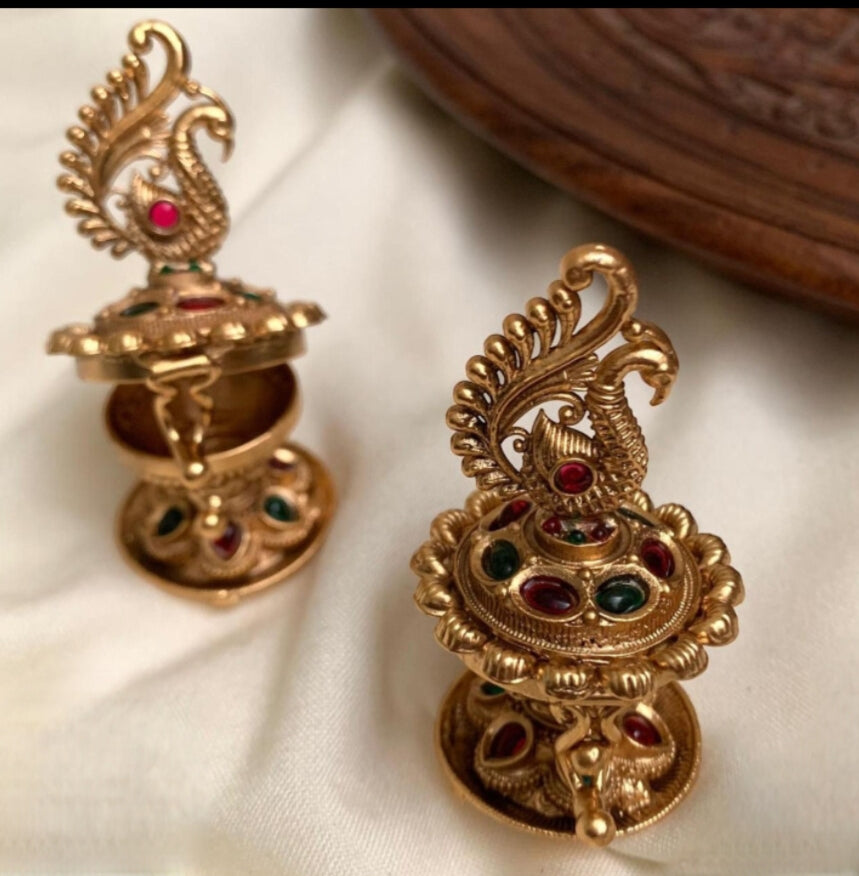 Antique peacock design kumkum box