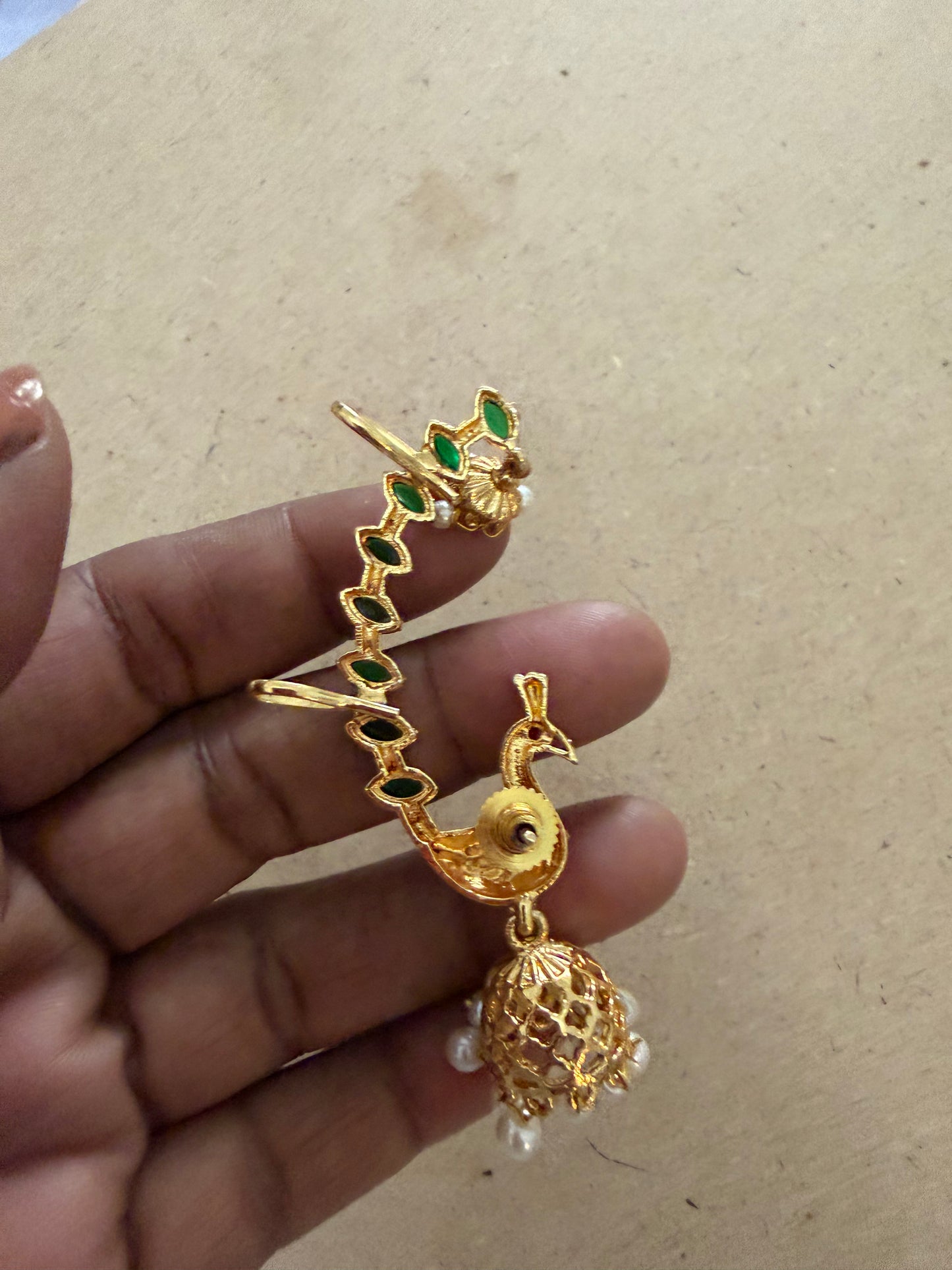 Peacock Jhumka with earcuff : Code RJ3110