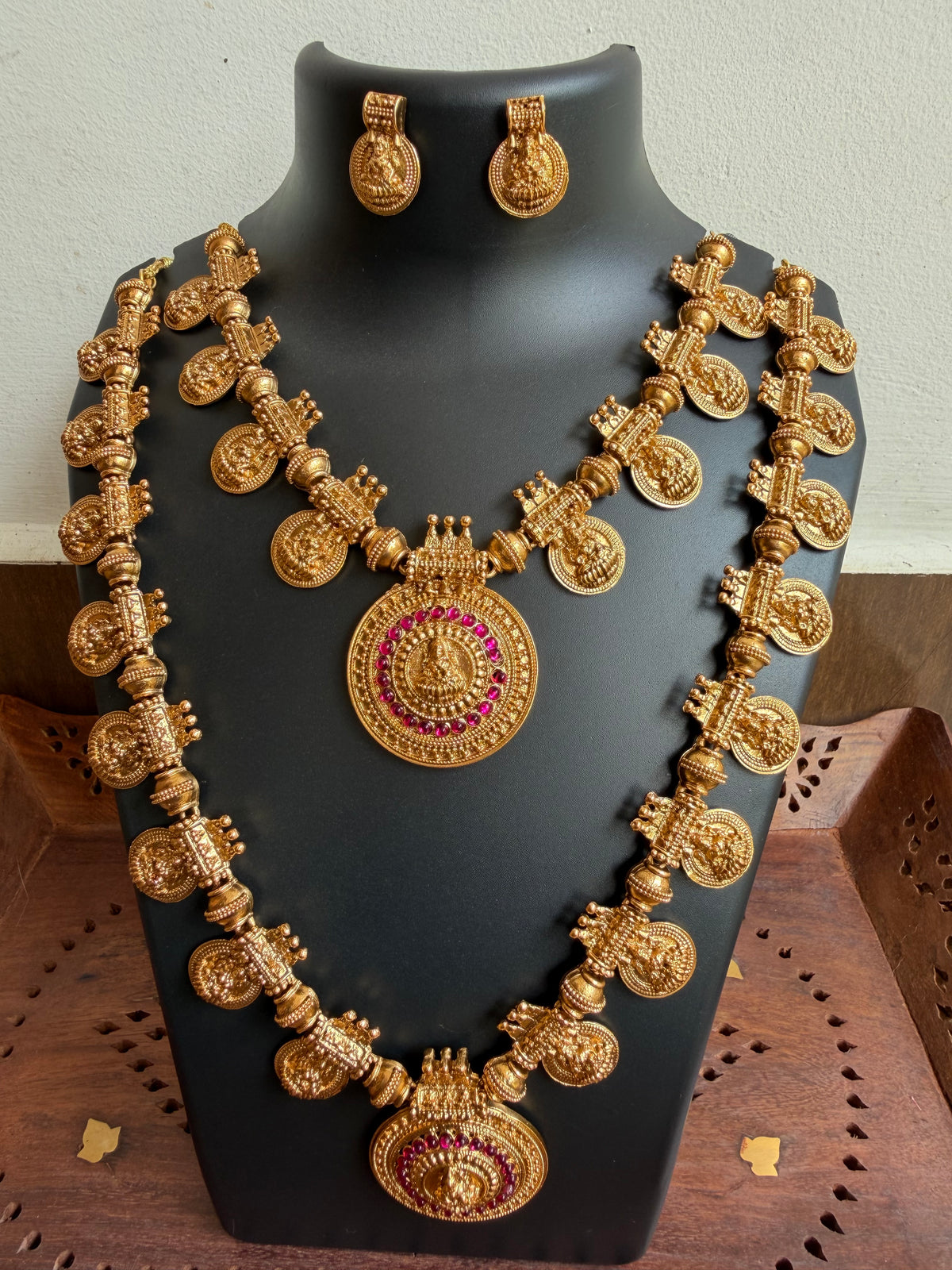Lakshmi Temple Coin Combo Set - Short Necklace, Long Haaram & Earrings