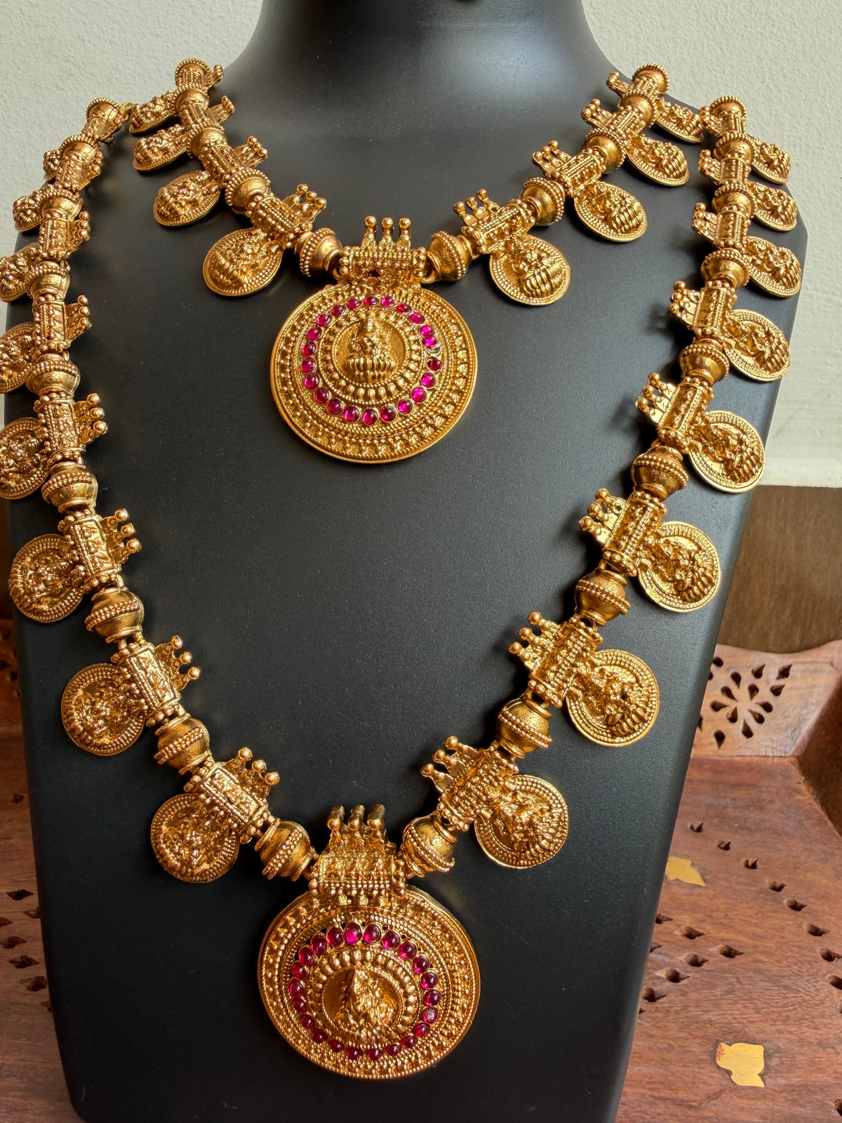 Lakshmi Temple Coin Combo Set - Short Necklace, Long Haaram & Earrings