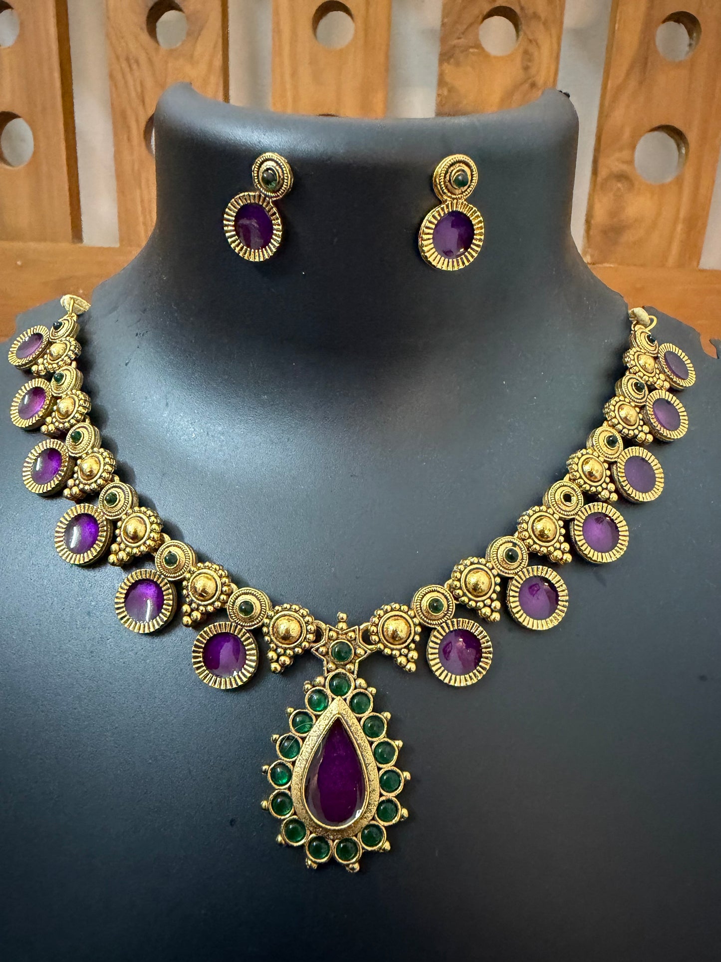 💜 Amethyst Antique Drop Necklace Set : Code MJ750