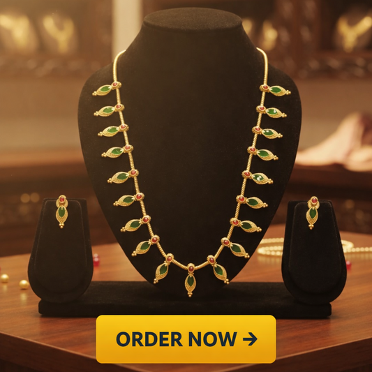 GREEN NAGAPADAM LONG CHAIN WITH STUD PREMIUM QUALITY