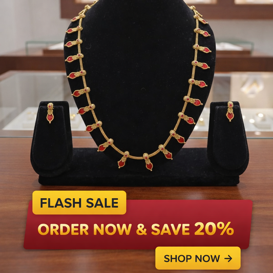 Traditional Red Nagapadam Haram Necklace | Antique Gold Finish South Indian Temple Jewellery for Bridal & Festive Wear