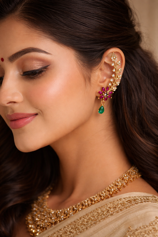 Elegant Crystal Leaf Drop Earrings | Premium Gold Finish Party Wear Earrings I Code JW1540