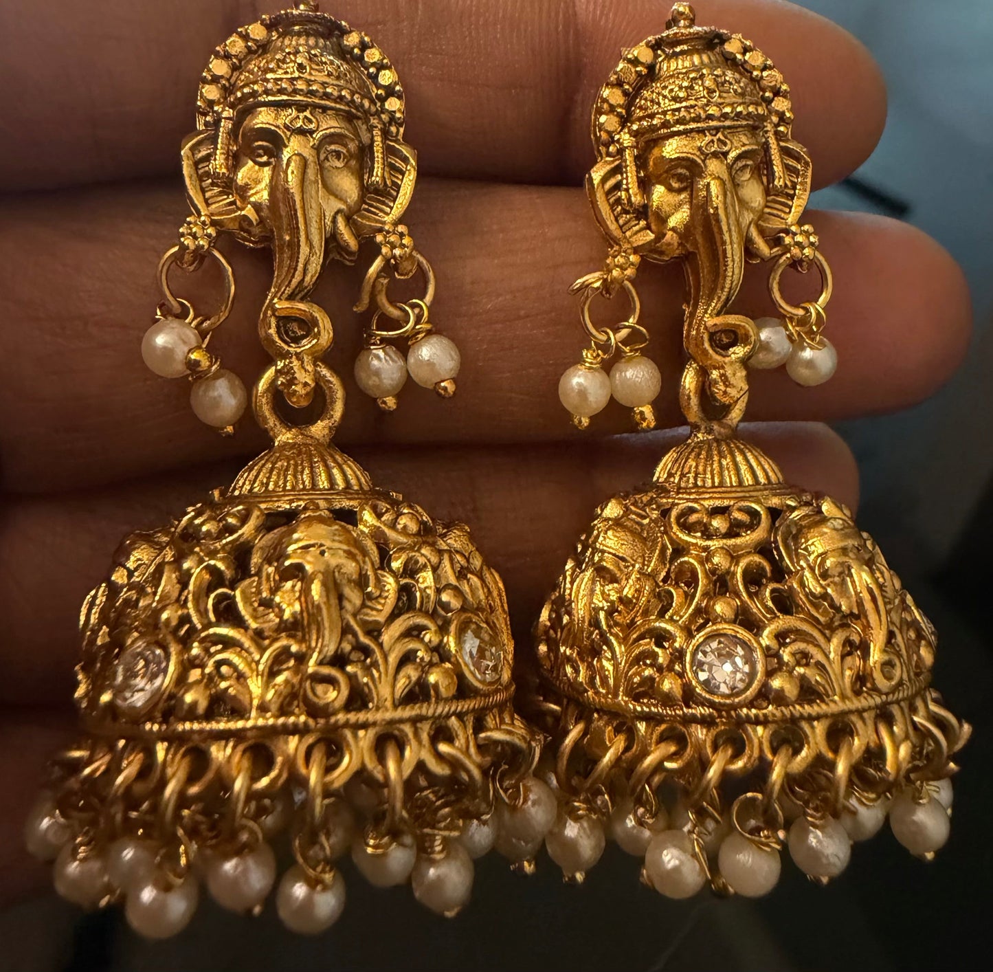 Ganapathi Jhumkas | Temple Jewelry | Code : KJ1113