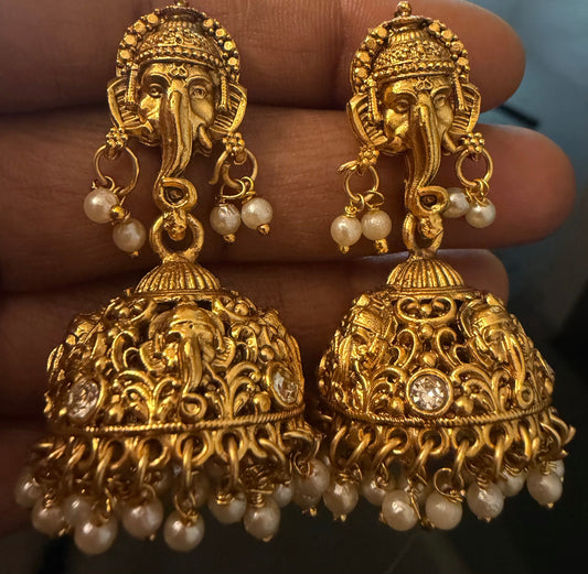 Ganapathi Jhumkas | Temple Jewelry | Code : KJ1113