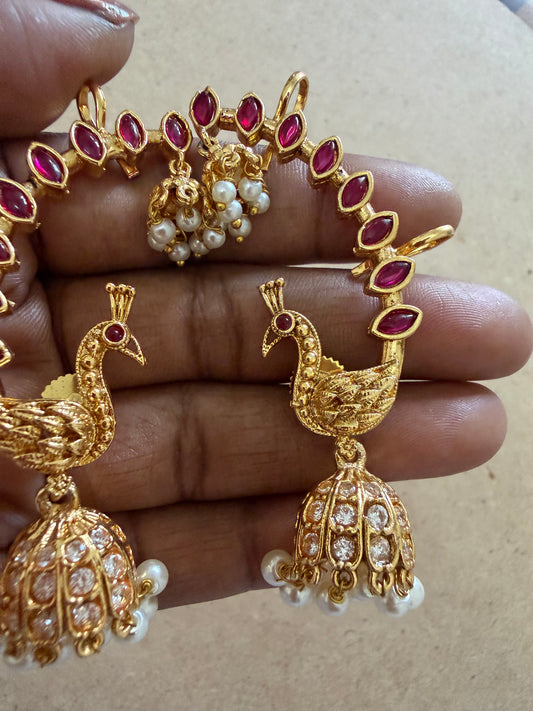 Peacock Jhumka with earcuff : Code RJ3110