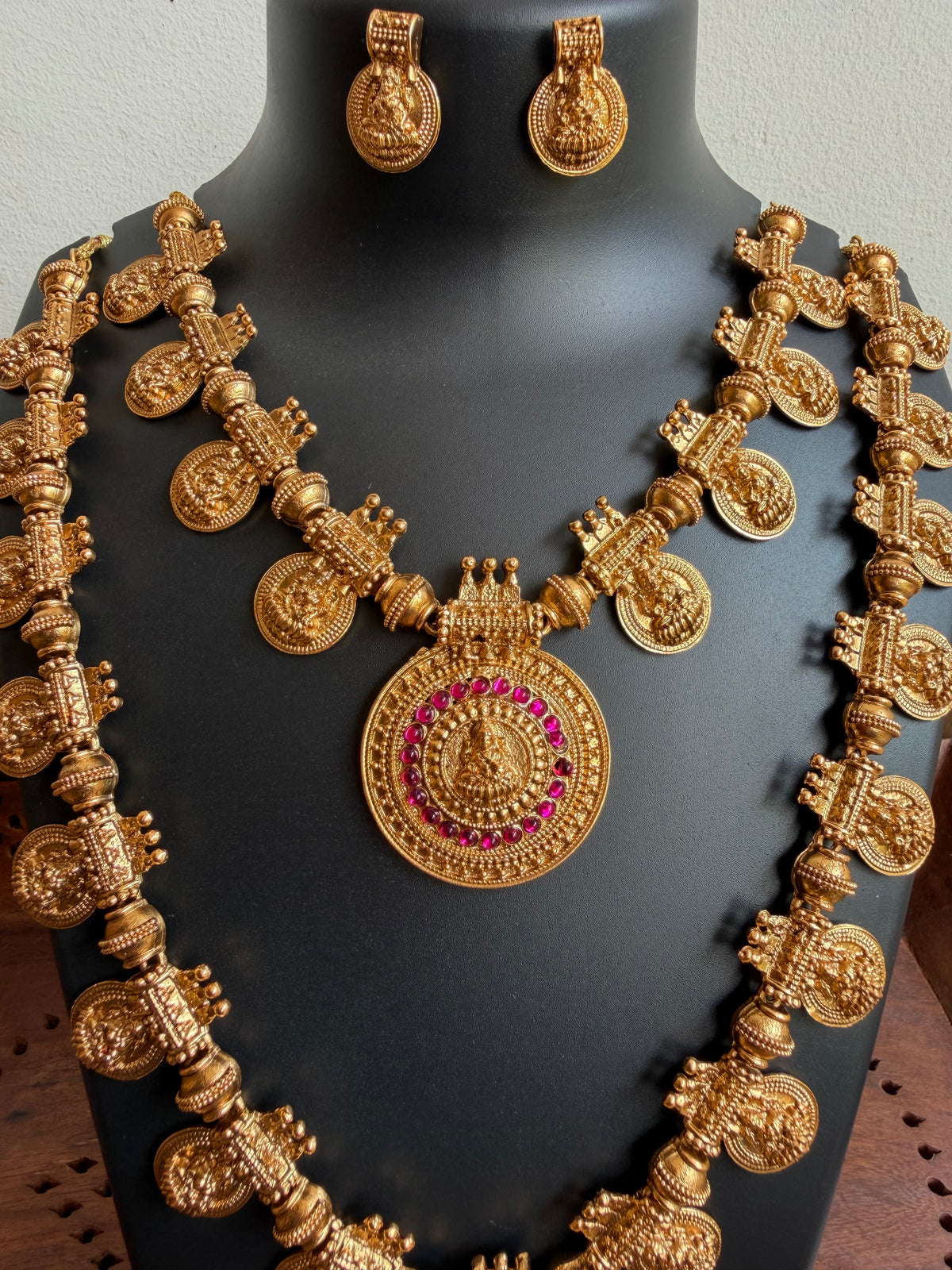 Lakshmi Temple Coin Combo Set - Short Necklace, Long Haaram & Earrings