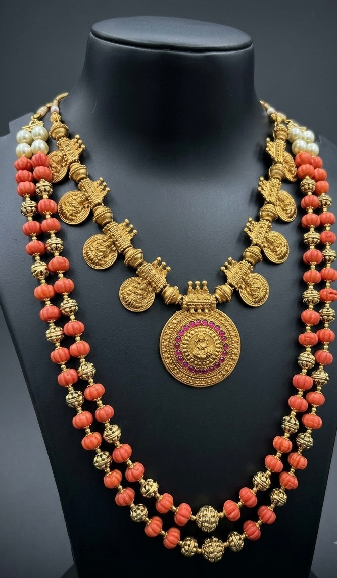 Lakshmi dollar coin + coral gundu maala set : combo offer