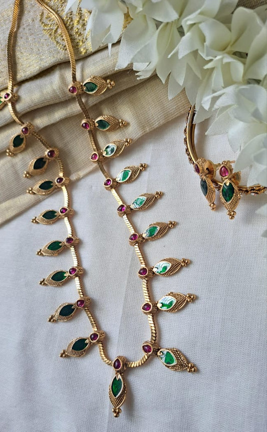 GREEN NAGAPADAM LONG CHAIN WITH STUD PREMIUM QUALITY