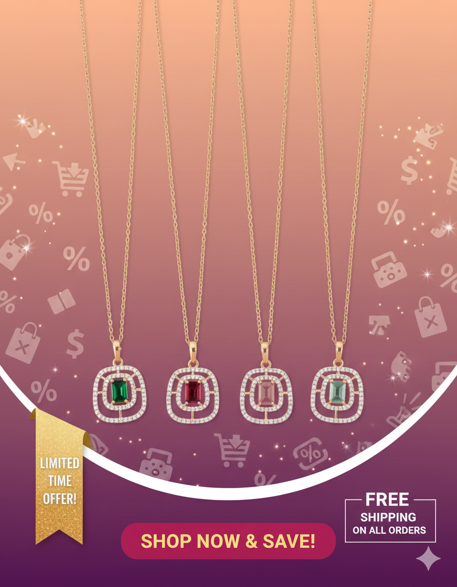 Square Crystal Pendant Necklace for Women | Elegant Party &amp; Daily Wear Jewellery