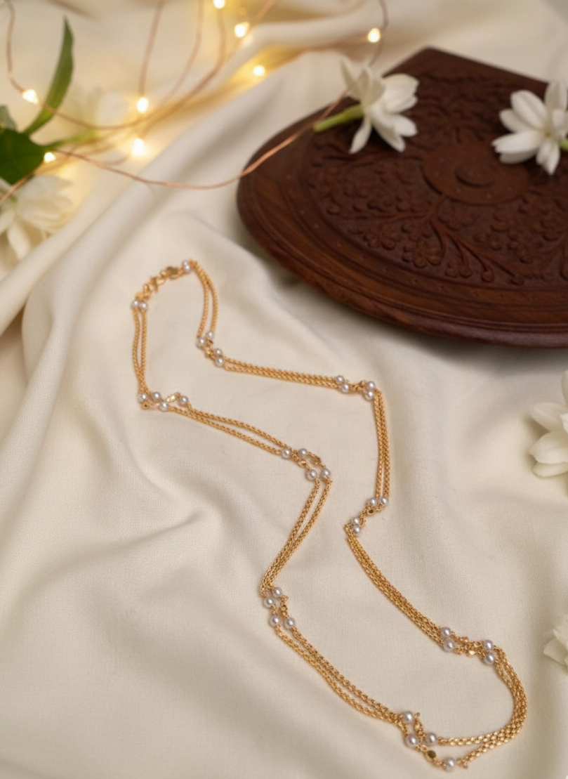 Minimal Pearl Layered Gold Chain Necklace | Elegant Imitation Jewellery CODE NK 1500