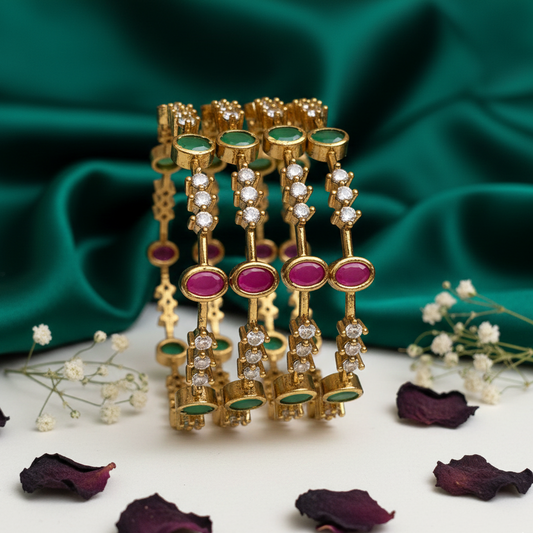 Designer Gold-Finish Stone Bangles | Premium Imitation Bridal & Festive Wear GJ7841