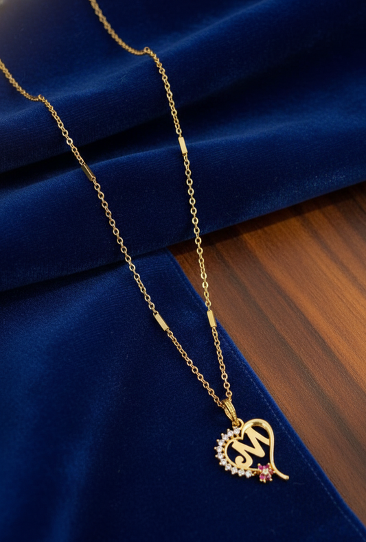 Alphabet “M” Heart Pendant Necklace for Women : Available alphabets: A,B,C,D,F,G,I,J,K,L,M,N,O,P,Q,R,S,T,U,V,W,X,Y,Z