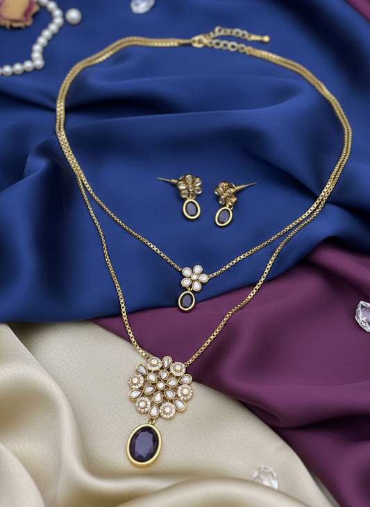 Midnight Bloom Blue Stone Pendant Set | Saanvi by Rajani