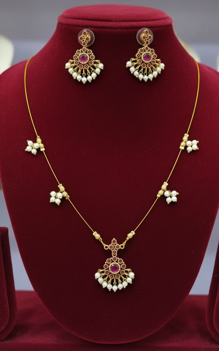 Invisible Necklace Set with Ruby Stones & Pearl Drops-2992 – Saanvi by Rajani
