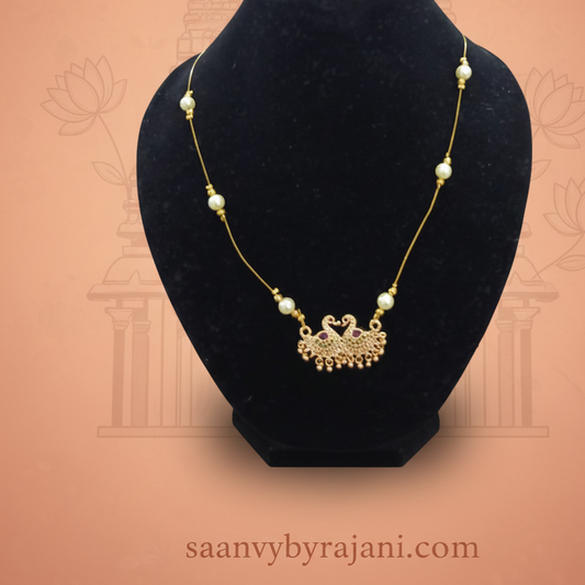 Invisible Lakshmi Coin Necklace with Ruby Accents | Saanvi by Rajani