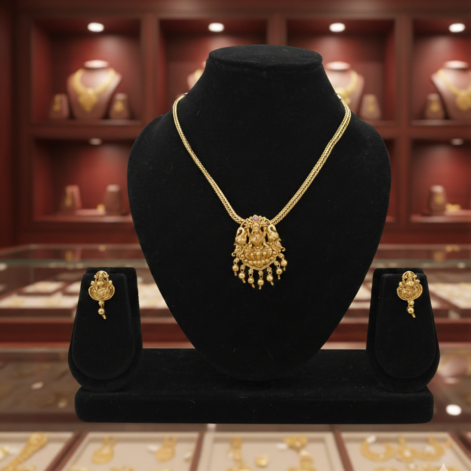 Lakshmi Temple Jewellery Necklace Set : Code: SK111 – Premium Gold Look | RK Jewels