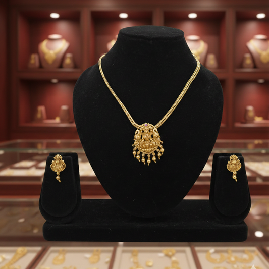 Lakshmi Temple Jewellery Necklace Set : Code: SK111 – Premium Gold Look | RK Jewels