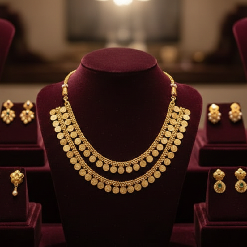 Royal Gold Look Necklace Set ✨ Luxury That Turns Heads- Double layer Kasumala – Limited Stock!