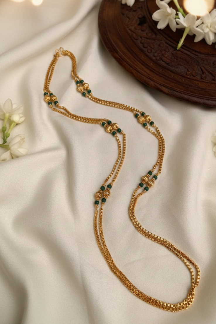Traditional Red Bead Layered Gold Chain Necklace | Imitation Jewellery I CODE MT 2400