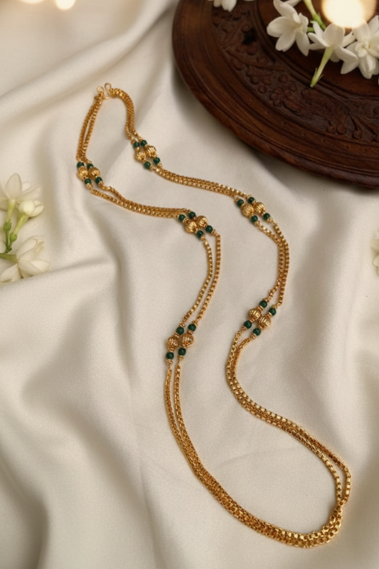 Traditional Red Bead Layered Gold Chain Necklace | Imitation Jewellery I CODE MT 2400