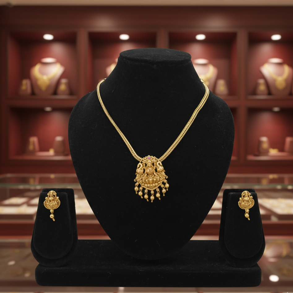Lakshmi Temple Jewellery Necklace Set : Code: SK111 – Premium Gold Look | RK Jewels
