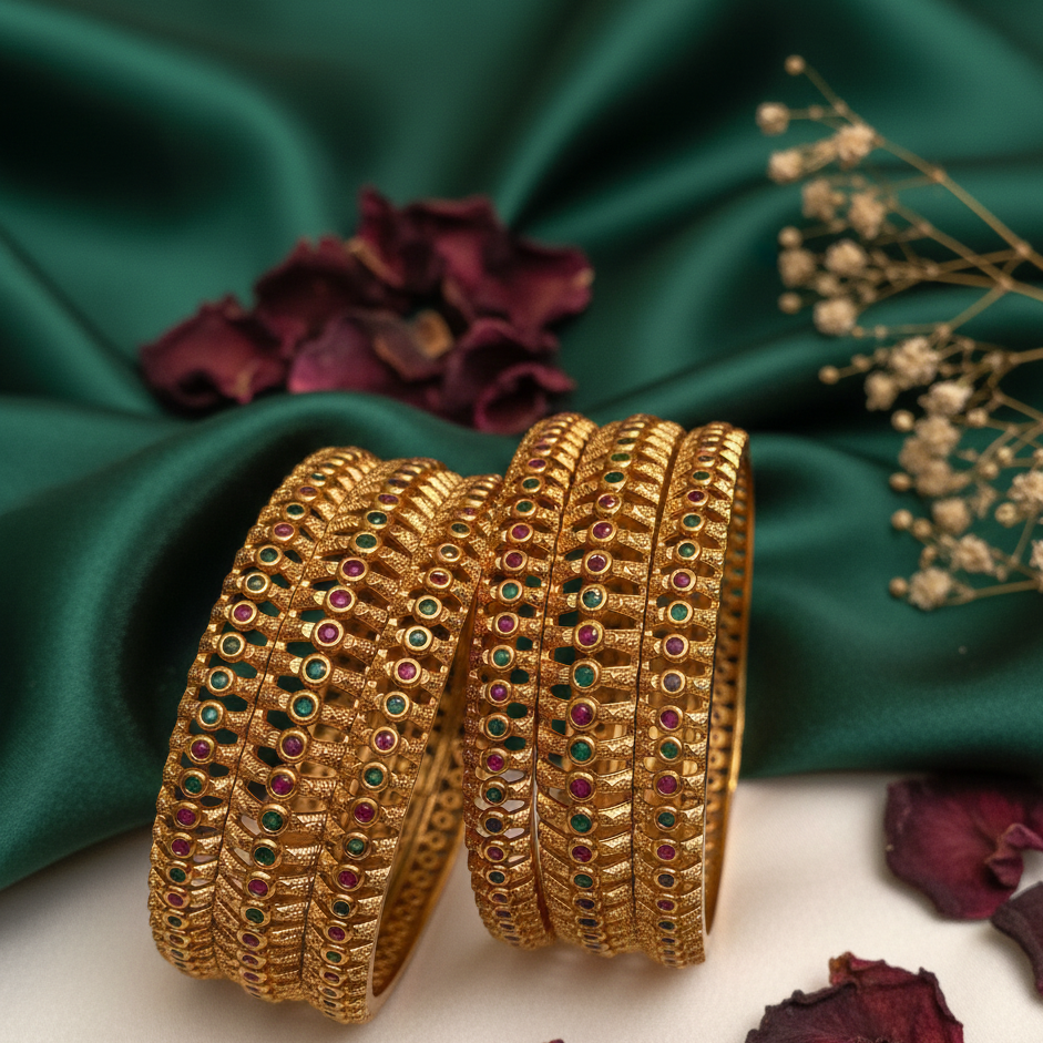 Antique Gold-Finish Designer Imitation Bangle- | Traditional Bridal & Festive Set - GJ1288