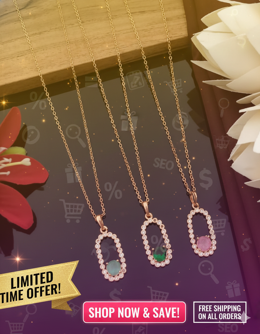 Oval Crystal Pendant Necklace for Women | Minimal Everyday & Party Wear Jewellery